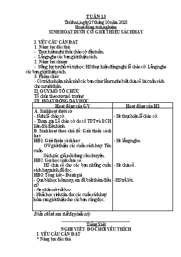 Kế hoạch bài dạy Tiếng Việt + Toán 2 (Kết nối tri thức) - Tuần 13 - Năm học 2023-2024 - Dương Thị Nga