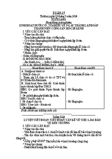 Kế hoạch bài dạy Tiếng Việt + Toán 2 (Kết nối tri thức) - Tuần 27 - Năm học 2023-2024 - Dương Thị Nga