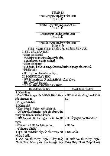 Kế hoạch bài dạy Tiếng Việt + Toán 2 (Kết nối tri thức) - Tuần 33 - Năm học 2023-2024 - Dương Thị Nga