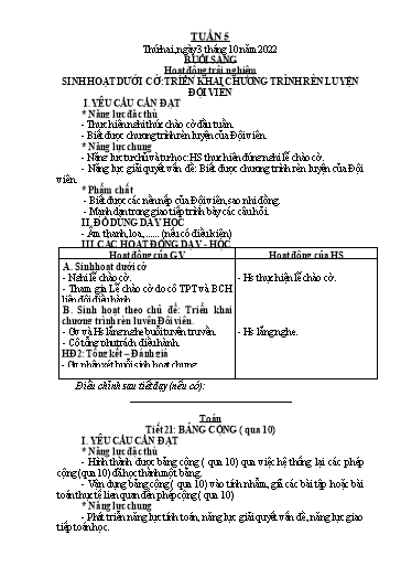 Kế hoạch bài dạy Tiếng Việt + Toán 2 (Kết nối tri thức) - Tuần 5 - Năm học 2022-2023 - Dương Thị Nga