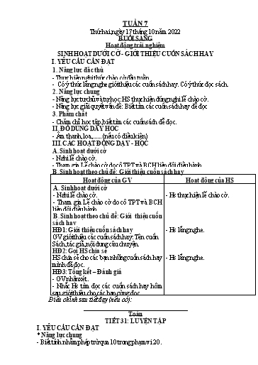 Kế hoạch bài dạy Tiếng Việt + Toán 2 (Kết nối tri thức) - Tuần 7 - Năm học 2022-2023 - Dương Thị Nga