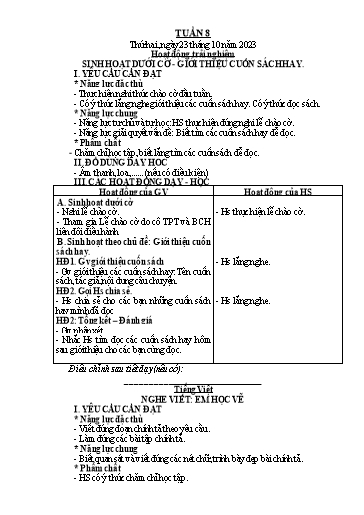 Kế hoạch bài dạy Tiếng Việt + Toán 2 (Kết nối tri thức) - Tuần 8 - Năm học 2023-2024 - Dương Thị Nga