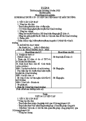 Kế hoạch bài dạy Tiếng Việt + Toán 2 (Kết nối tri thức) - Tuần 8 - Năm học 2022-2023 - Dương Thị Nga