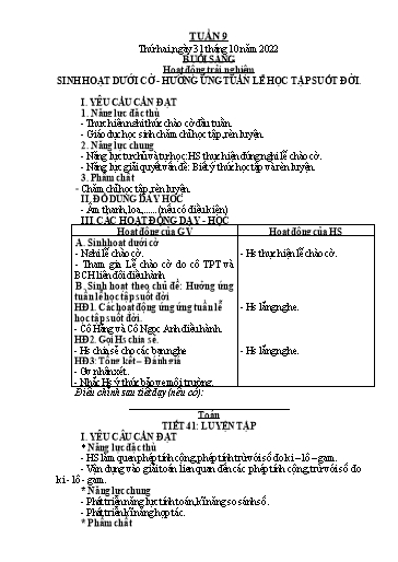 Kế hoạch bài dạy Tiếng Việt + Toán 2 (Kết nối tri thức) - Tuần 9 - Năm học 2022-2023 - Dương Thị Nga