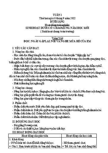 Kế hoạch bài dạy Tiếng Việt + Toán 3 (Kết nối tri thức) - Tuần 1 - Năm học 2022-2023 - Hà Thị Hiên