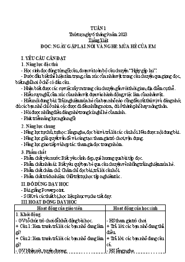 Kế hoạch bài dạy Tiếng Việt + Toán 3 (Kết nối tri thức) - Tuần 1 - Năm học 2022-2023 - Hoàng Thị Như Uyên