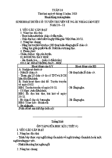 Kế hoạch bài dạy Tiếng Việt + Toán 3 (Kết nối tri thức) - Tuần 10 - Năm học 2023-2024 - Hà Thị Hiên