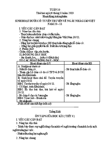 Kế hoạch bài dạy Tiếng Việt + Toán 3 (Kết nối tri thức) - Tuần 10 - Năm học 2023-2024 - Hoàng Thị Như Uyên