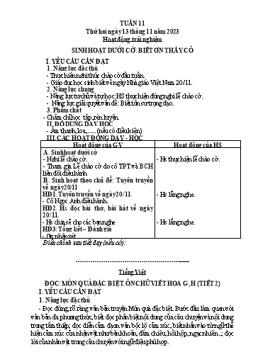 Kế hoạch bài dạy Tiếng Việt + Toán 3 (Kết nối tri thức) - Tuần 11 - Năm học 2023-2024 - Hà Thị Hiên