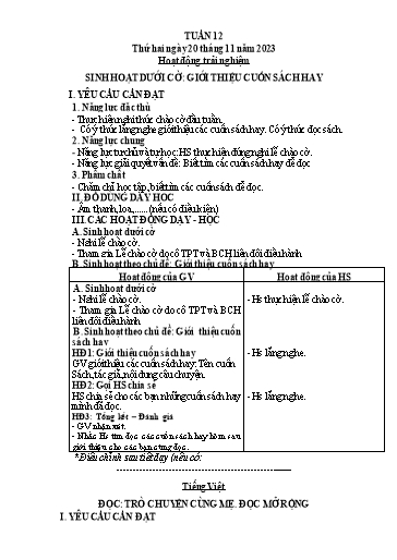 Kế hoạch bài dạy Tiếng Việt + Toán 3 (Kết nối tri thức) - Tuần 12 - Năm học 2023-2024 - Hoàng Thị Như Uyên