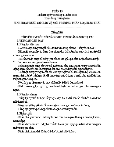 Kế hoạch bài dạy Tiếng Việt + Toán 3 (Kết nối tri thức) - Tuần 13 - Năm học 2022-2023 - Hà Thị Hiên