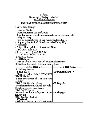 Kế hoạch bài dạy Tiếng Việt + Toán 3 (Kết nối tri thức) - Tuần 13 - Năm học 2023-2024 - Hoàng Thị Như Uyên