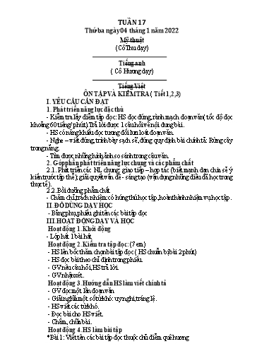Kế hoạch bài dạy Tiếng Việt + Toán 3 (Kết nối tri thức) - Tuần 17 - Năm học 2021-2022 - Hà Thị Hiên