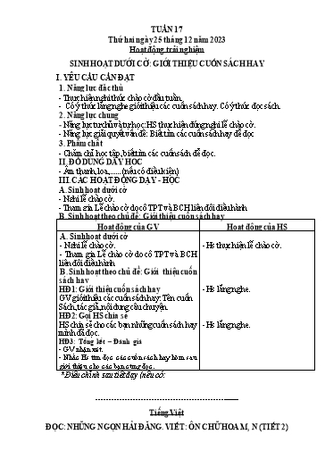 Kế hoạch bài dạy Tiếng Việt + Toán 3 (Kết nối tri thức) - Tuần 17 - Năm học 2023-2024 - Hà Thị Hiên