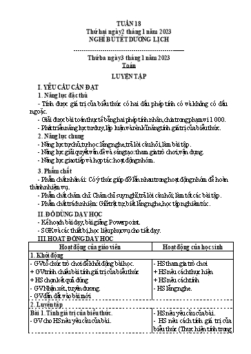 Kế hoạch bài dạy Tiếng Việt + Toán 3 (Kết nối tri thức) - Tuần 18 - Năm học 2022-2023 - Hà Thị Hiên