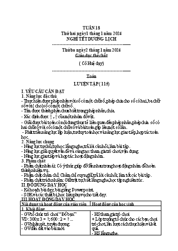 Kế hoạch bài dạy Tiếng Việt + Toán 3 (Kết nối tri thức) - Tuần 18 - Năm học 2023-2024 - Hoàng Thị Như Uyên