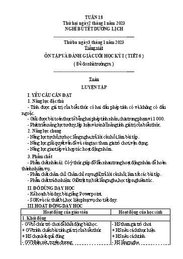 Kế hoạch bài dạy Tiếng Việt + Toán 3 (Kết nối tri thức) - Tuần 18 - Năm học 2022-2023 - Hoàng Thị Như Uyên