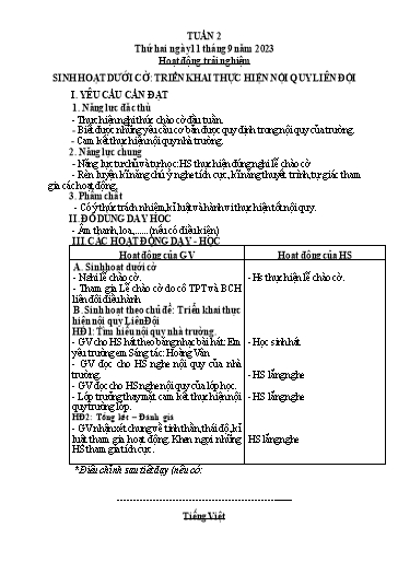Kế hoạch bài dạy Tiếng Việt + Toán 3 (Kết nối tri thức) - Tuần 2 - Năm học 2023-2024 - Hà Thị Hiên