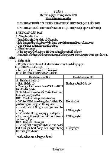 Kế hoạch bài dạy Tiếng Việt + Toán 3 (Kết nối tri thức) - Tuần 2 - Năm học 2023-2024 - Hoàng Thị Như Uyên
