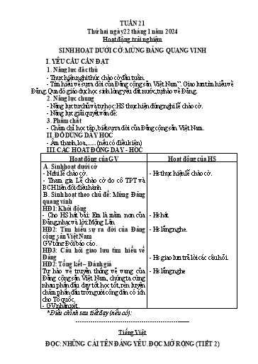Kế hoạch bài dạy Tiếng Việt + Toán 3 (Kết nối tri thức) - Tuần 21 - Năm học 2023-2024 - Hà Thị Hiên