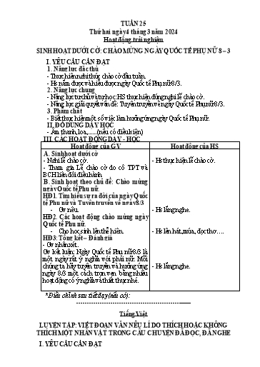 Kế hoạch bài dạy Tiếng Việt + Toán 3 (Kết nối tri thức) - Tuần 25 - Năm học 2023-2024 - Hoàng Thị Như Uyên