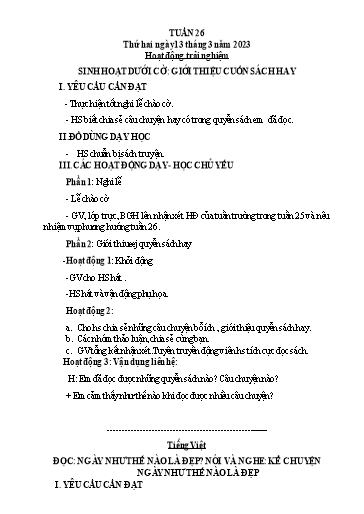 Kế hoạch bài dạy Tiếng Việt + Toán 3 (Kết nối tri thức) - Tuần 26 - Năm học 2022-2023 - Hà Thị Hiên