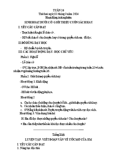 Kế hoạch bài dạy Tiếng Việt + Toán 3 (Kết nối tri thức) - Tuần 26 - Năm học 2023-2024 - Hà Thị Hiên