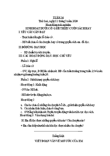 Kế hoạch bài dạy Tiếng Việt + Toán 3 (Kết nối tri thức) - Tuần 26 - Năm học 2023-2024 - Hoàng Thị Như Uyên