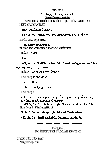 Kế hoạch bài dạy Tiếng Việt + Toán 3 (Kết nối tri thức) - Tuần 26 - Năm học 2022-2023 - Hoàng Thị Như Uyên