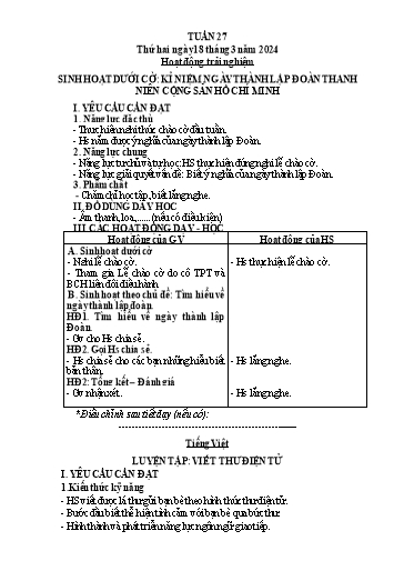 Kế hoạch bài dạy Tiếng Việt + Toán 3 (Kết nối tri thức) - Tuần 27 - Năm học 2023-2024 - Hà Thị Hiên