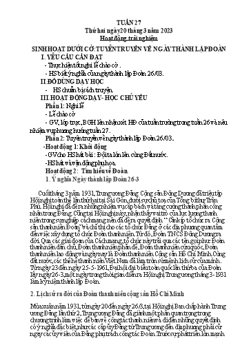 Kế hoạch bài dạy Tiếng Việt + Toán 3 (Kết nối tri thức) - Tuần 27 - Năm học 2022-2023 - Hà Thị Hiên