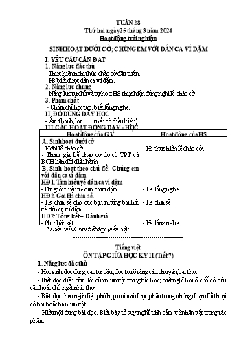 Kế hoạch bài dạy Tiếng Việt + Toán 3 (Kết nối tri thức) - Tuần 28 - Năm học 2023-2024 - Hoàng Thị Như Uyên