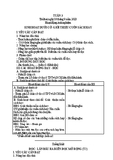 Kế hoạch bài dạy Tiếng Việt + Toán 3 (Kết nối tri thức) - Tuần 3 - Năm học 2022-2023 - Hoàng Thị Như Uyên