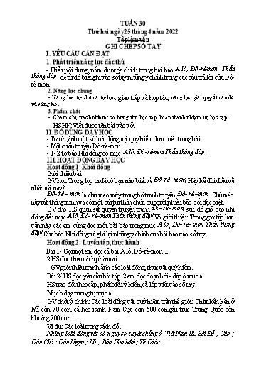 Kế hoạch bài dạy Tiếng Việt + Toán 3 (Kết nối tri thức) - Tuần 30 - Năm học 2021-2022 - Hà Thị Hiên