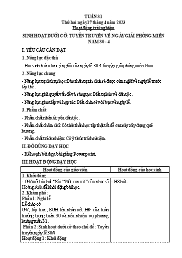 Kế hoạch bài dạy Tiếng Việt + Toán 3 (Kết nối tri thức) - Tuần 31 - Năm học 2022-2023 - Hoàng Thị Như Uyên