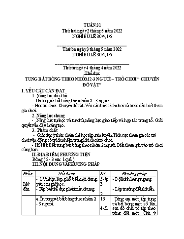 Kế hoạch bài dạy Tiếng Việt + Toán 3 (Kết nối tri thức) - Tuần 31 - Năm học 2021-2022 - Hà Thị Hiên