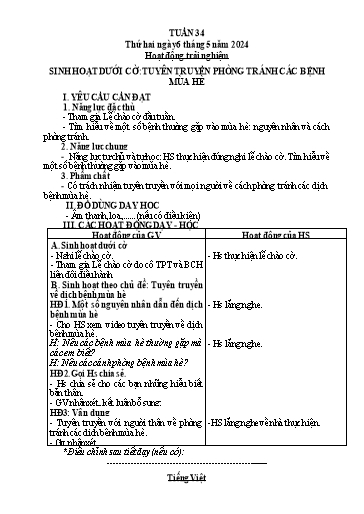 Kế hoạch bài dạy Tiếng Việt + Toán 3 (Kết nối tri thức) - Tuần 34 - Năm học 2023-2024 - Hà Thị Hiên