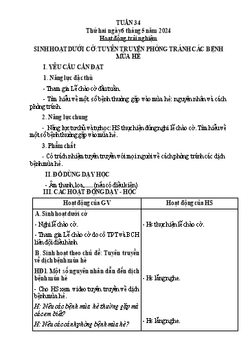 Kế hoạch bài dạy Tiếng Việt + Toán 3 (Kết nối tri thức) - Tuần 34 - Năm học 2023-2024 - Hoàng Thị Như Uyên