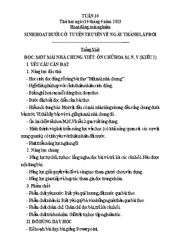 Kế hoạch bài dạy Tiếng Việt + Toán 3 (Kết nối tri thức) - Tuần 35 - Năm học 2022-2023 - Hoàng Thị Như Uyên