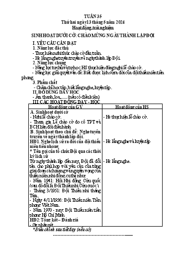 Kế hoạch bài dạy Tiếng Việt + Toán 3 (Kết nối tri thức) - Tuần 35 - Năm học 2023-2024 - Hà Thị Hiên