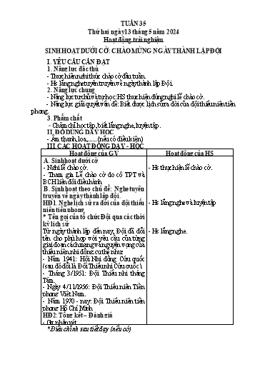 Kế hoạch bài dạy Tiếng Việt + Toán 3 (Kết nối tri thức) - Tuần 35 - Năm học 2023-2024 - Hoàng Thị Như Uyên