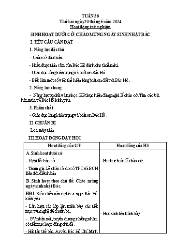 Kế hoạch bài dạy Tiếng Việt + Toán 3 (Kết nối tri thức) - Tuần 36 - Năm học 2023-2024 - Hoàng Thị Như Uyên