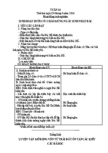 Kế hoạch bài dạy Tiếng Việt + Toán 3 (Kết nối tri thức) - Tuần 36 - Năm học 2023-2024 - Hà Thị Hiên