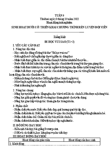 Kế hoạch bài dạy Tiếng Việt + Toán 3 (Kết nối tri thức) - Tuần 5 - Năm học 2022-2023 - Hoàng Thị Như Uyên