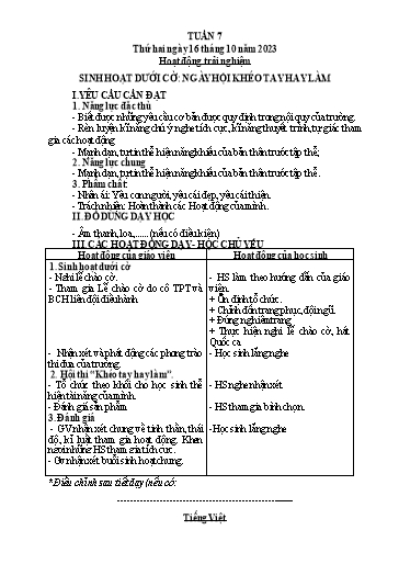 Kế hoạch bài dạy Tiếng Việt + Toán 3 (Kết nối tri thức) - Tuần 7 - Năm học 2023-2024 - Hà Thị Hiên
