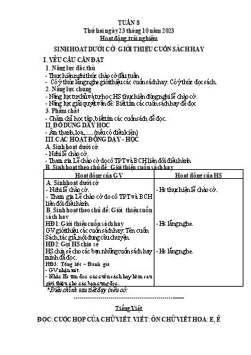 Kế hoạch bài dạy Tiếng Việt + Toán 3 (Kết nối tri thức) - Tuần 8 - Năm học 2023-2024 - Hoàng Thị Như Uyên