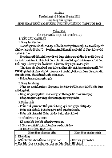 Kế hoạch bài dạy Tiếng Việt + Toán 3 (Kết nối tri thức) - Tuần 9 - Năm học 2022-2023 - Hoàng Thị Như Uyên