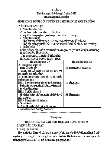 Kế hoạch bài dạy Tiếng Việt + Toán 3 (Kết nối tri thức) - Tuần 9 - Năm học 2023-2024 - Hà Thị Hiên