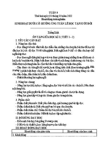 Kế hoạch bài dạy Tiếng Việt + Toán 3 (Kết nối tri thức) - Tuần 9 - Năm học 2022-2023 - Hà Thị Hiên