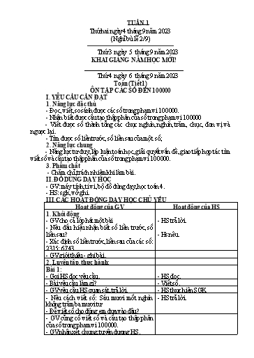 Kế hoạch bài dạy Tiếng Việt + Toán 4 - Tuần 1 - Năm học 2023-2024 - Phan Đình Khôi